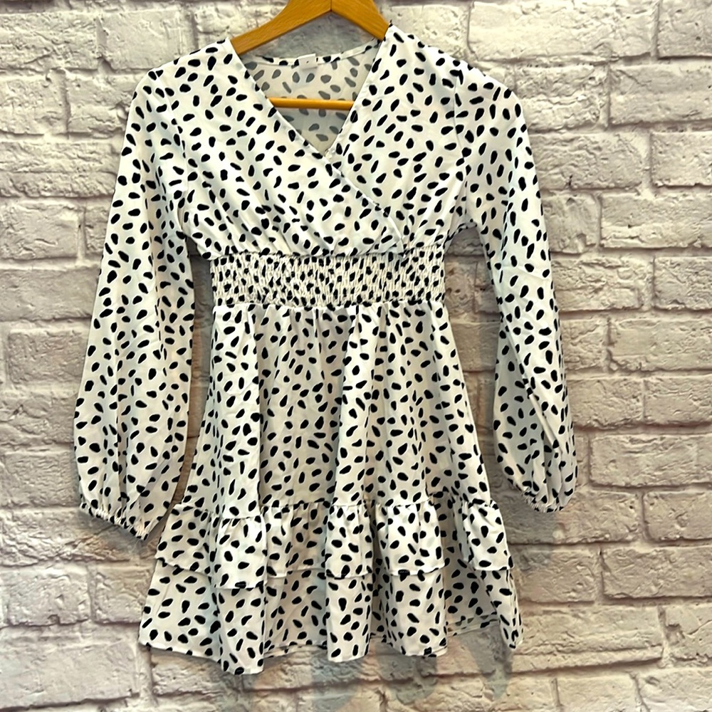 SHEIN girls white dress black spots NEW